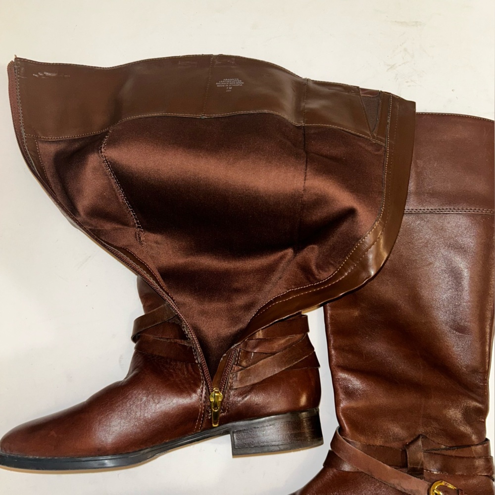 Audrey Brooke Abannya Brown Leather Heeled Riding Boots Zipper Lined Size 7 - Picture 7 of 13